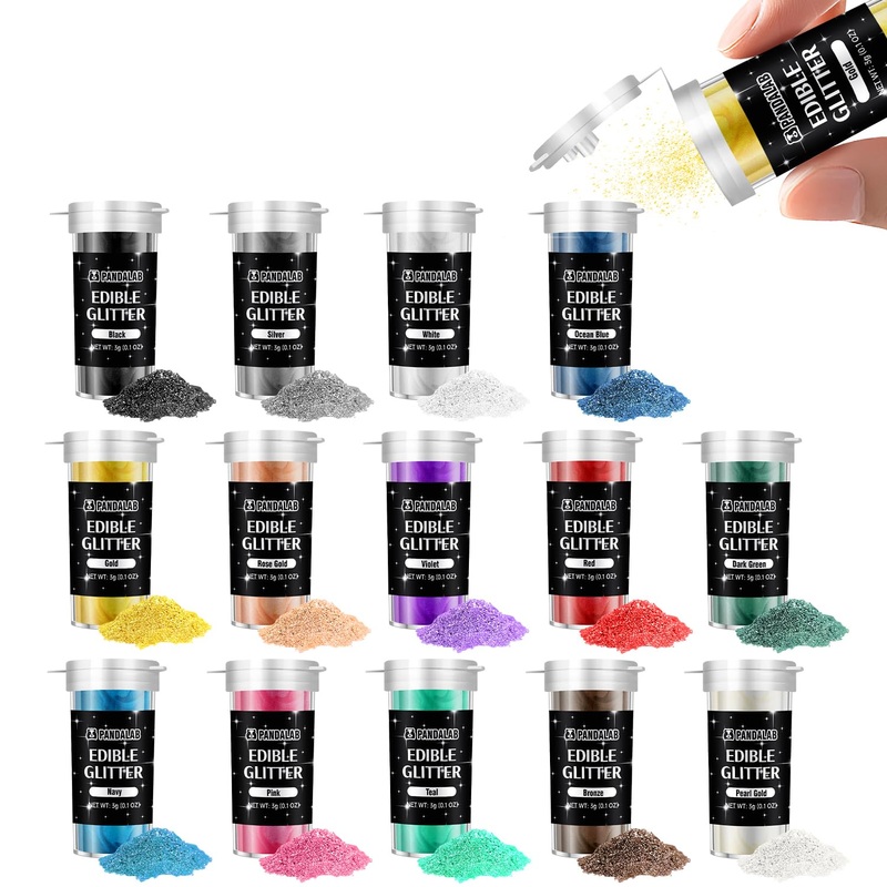 Edible Glitter – Food Grade 14 Colors Glitter For Drinks, Wines, Cocktails, Decorating Shimmering Glitter For Cake, Fondant, Cho