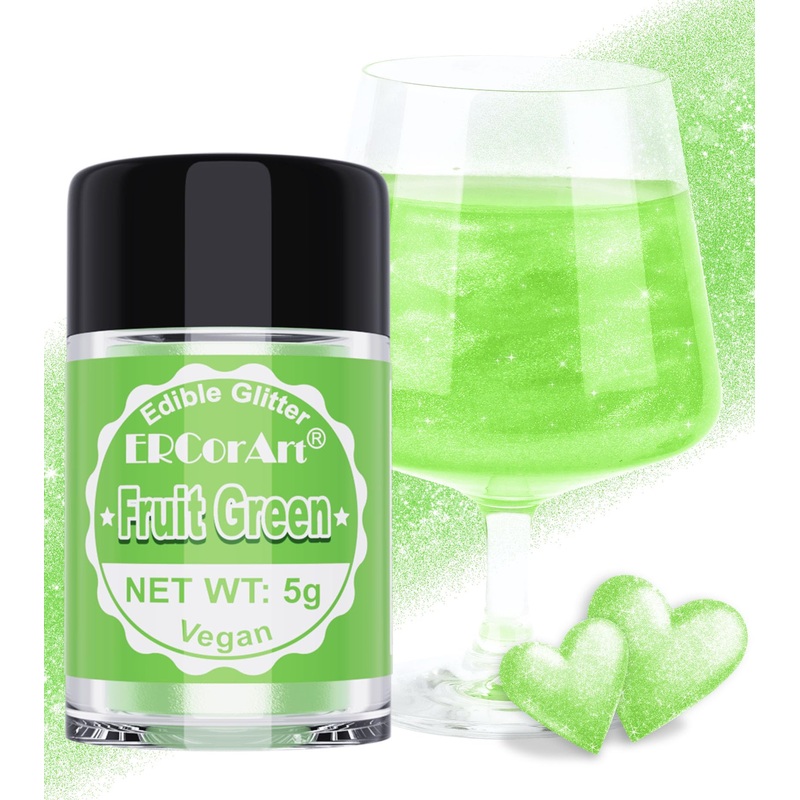 Edible Glitter – Fruit Green Luster Dust Edible For Drinks Cakes, Food Grade Cake Decorating Shimmering Glitter, Sprinkle Powder
