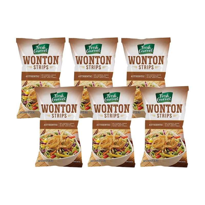 Fresh Gourmet Authentic Wonton Strips Crunchy Snack And Salad Topper, 16 Ounce. (Pack Of 6)