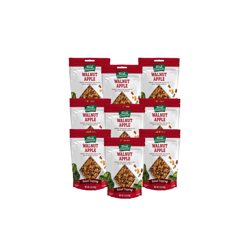 Fresh Gourmet Walnut Apple Salad Topping, 3Oz, 9-Pack – Crunchy & Sweet Topping For Salads, Oatmeal, Yogurt, Bowls & More – Rese