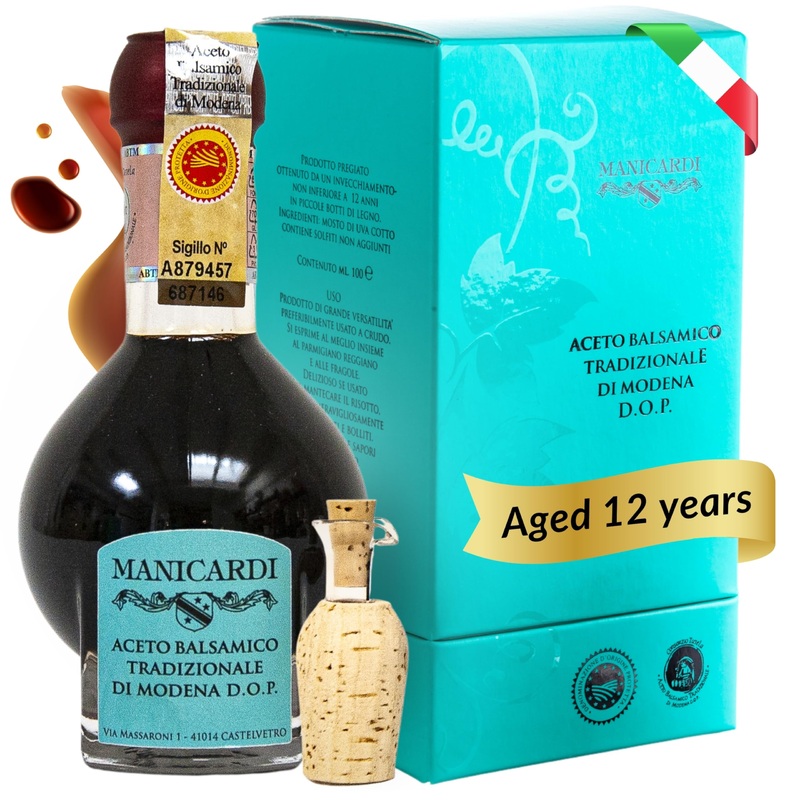 Manicardi Traditional Balsamic Vinegar Of Modena Pdo Affinato Aged 12 Years – Aged Italian Vinegar Perfect For Snacks, Pasta, Ve