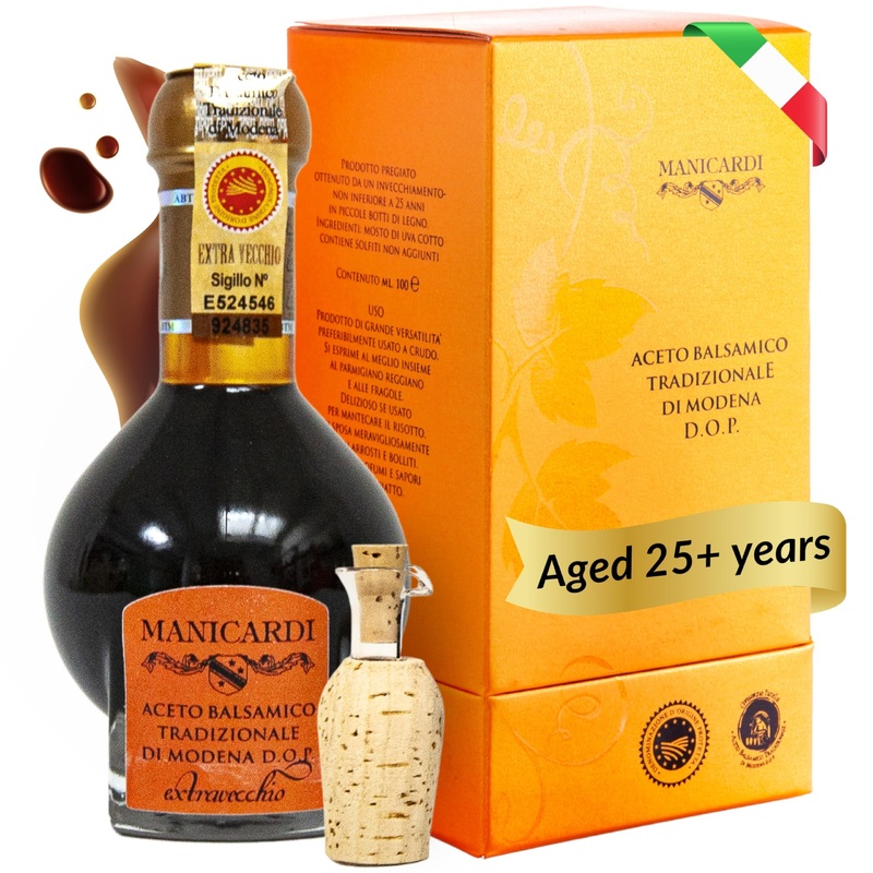 Manicardi Traditional Balsamic Vinegar Of Modena Pdo Aged 25 Years – Extra Aged Italian Perfect For Snacks, Pasta, Vegetables, S