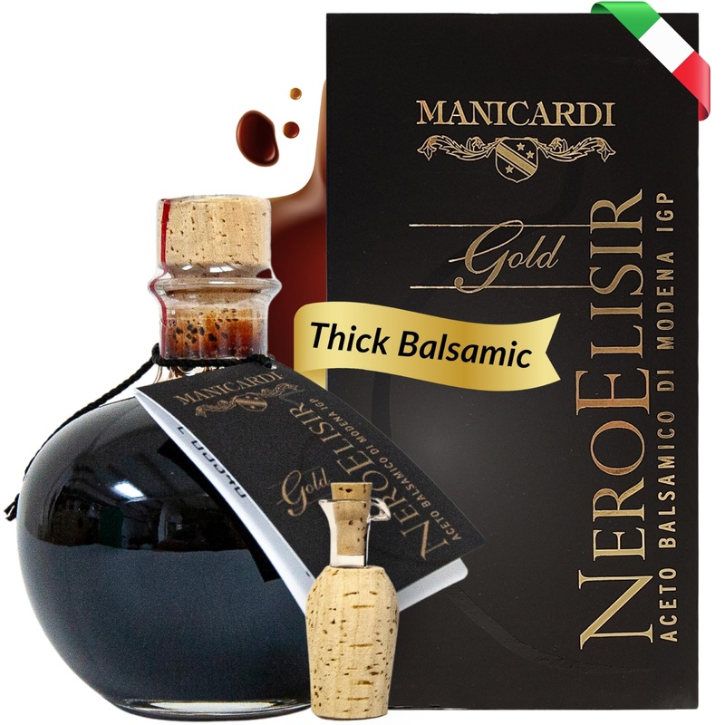 Manicardi Traditional Balsamic Vinegar Of Modena Pgi – Dense Gold Elisir With Drip-Stop Dispenser Perfect For Snacks, Pasta, Veg