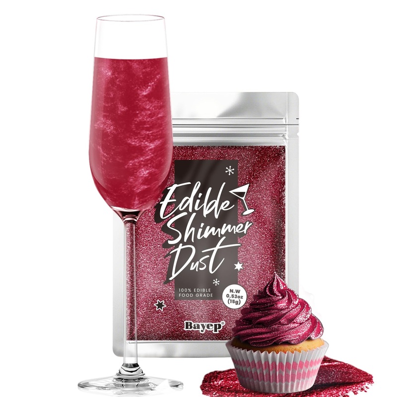 Red Edible Glitter For Cocktails Luster Dust Edible Cake Glitter 15G Food Grade Drinks Glitter Shimmer Powdered For Cake Cupcake