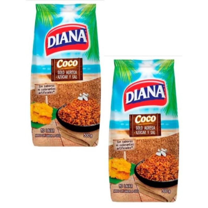 Diana Arroz De Coco – Coconut Rice Flavored Rice No Artificial Flavors Or Colors – Imported From Colombia – 2 Pack 500G Each – 2