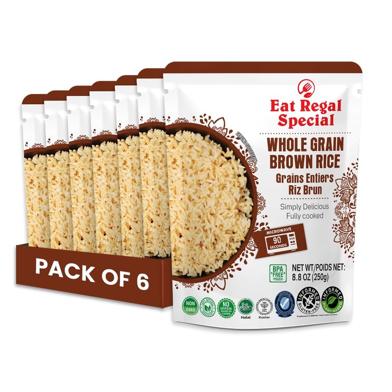Eat Regal Ready To Eat Whole Grain Brown Rice Microwavable Pack Of 6,8.8Oz | Ready Rice In 90 Seconds | Heat And Eat | Precooked