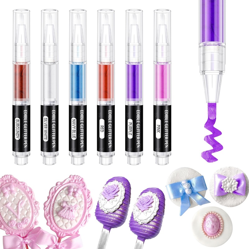 Edible Paint Pen 6 Colors Metallic Edible Markers Food Coloring Pen Shiny Food Paint Edible Glitter Paint For Cookies Decorating
