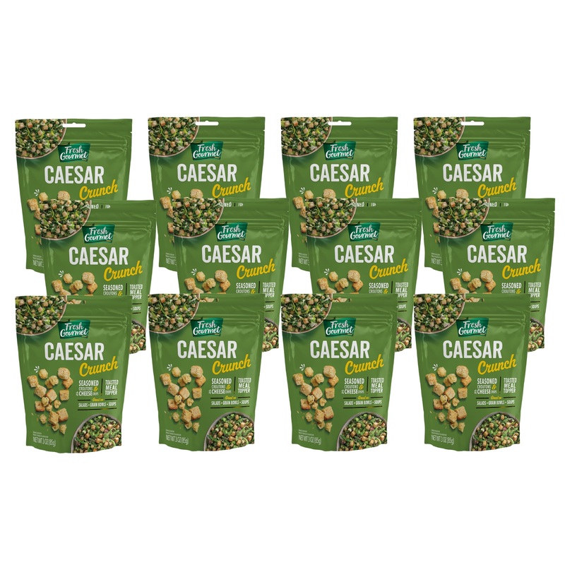 Fresh Gourmet Caesar Crunch Salad Topping, 3Oz, 12-Pack – Mini Croutons & Parmesan Cheese Crisps For Salads, Bowls, Potatoes & M
