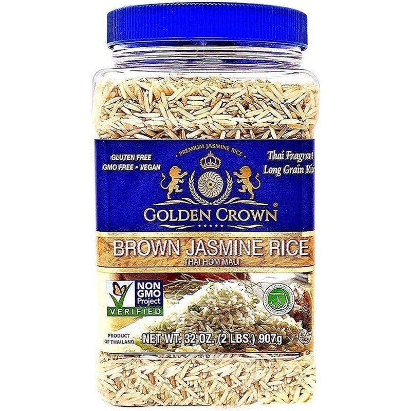 Golden Brown Jasmine Rice – Naturally Sourced Thai Fragrant Long Grain Gluten Free Gmo Free Vegan Kosher Halal Rice – 32Oz (2Lb)