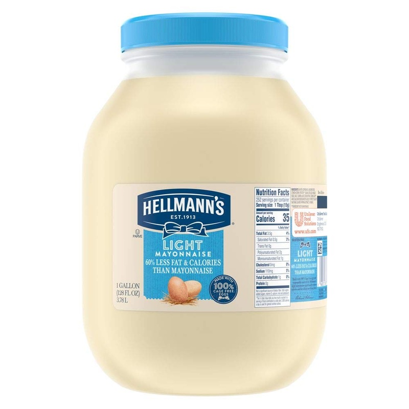 Hellmann’S Light Mayonnaise Jar Condiment For Sandwiches, Salads, Mayo Made With 100% Cage Free Eggs, Gluten Free, 1 Gallon (Pac