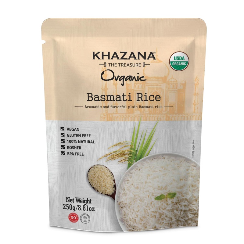 Khazana Organic Basmati Rice – Ready To Heat (1-Pack, 8.8Oz) – Authentic, Aromatic & Flavorful Indian Grain – Non-Gmo, Vegan, Gl