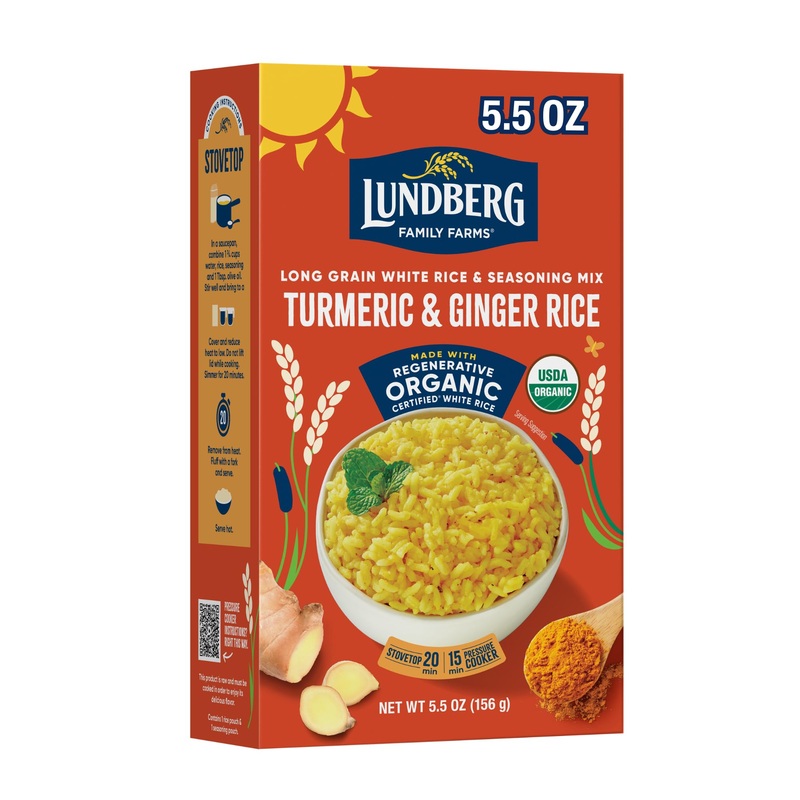 Lundberg Organic Turmeric & Ginger Seasoned Rice – Regenerative Organic Certified Long Grain White Rice & Seasoning Mix, Gluten