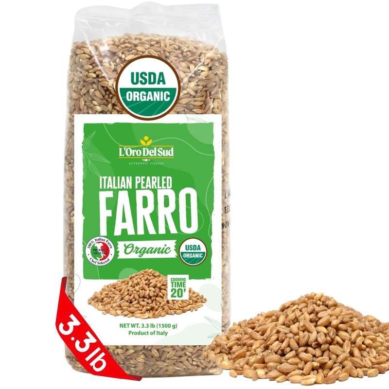 Organic Farro Pearled, 3.3 Lb (52.8 Oz), Italian Farro Perlato, Emmer Wheat, Non-Gmo, Superfood, Bulk, Protein, Fiber Rich, L’Or