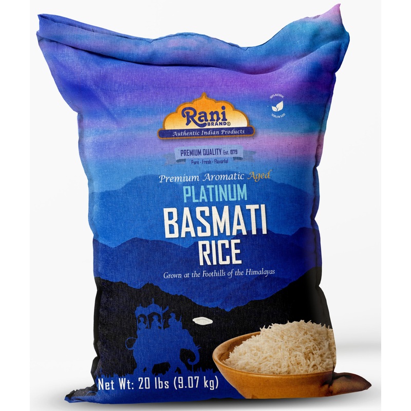 Rani Platinum White Basmati Rice Extra Long Aged 20-Pound Bag, 320Oz (20Lbs) 9.08Kg ~ All Natural | Gluten Friendly | Vegan | In