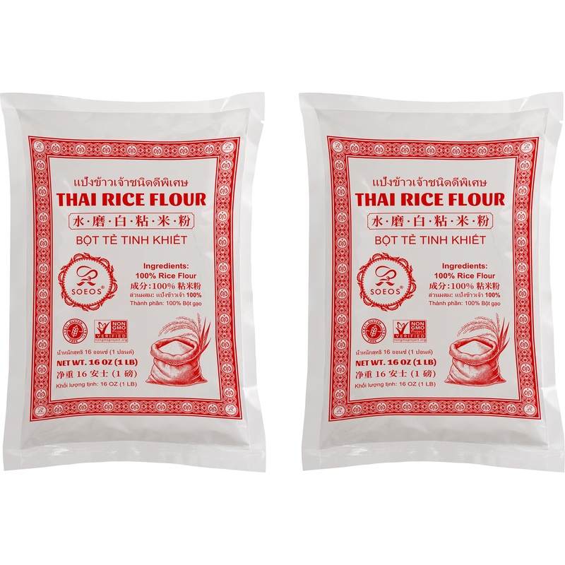 Soeos Thai Rice Flour 32 Ounce (Basic), Rice Flour For Baking Or Cooking, All Natural White Rice Flour For Sourdough Bread, Vega