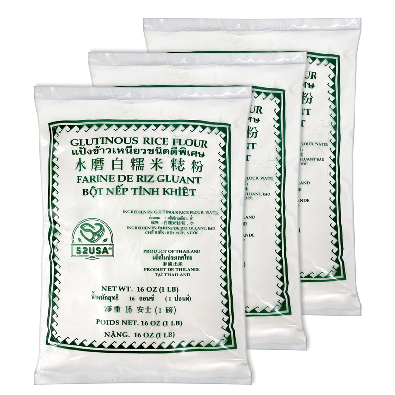 52Usa Glutinous Rice Flour 48 Ounce (Basic), 1 Pound (Pack Of 3), Rice Flour For Baking Or Cooking, Product Of Thailand, All Nat