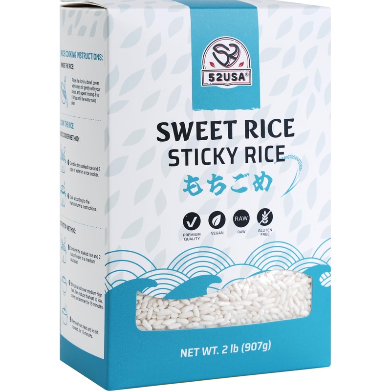 52Usa Sweet Sticky Rice 2 Pound (32 Ounce), Premium Glutinous Rice 907G (Pack Of 1), Gluten-Free, Vegan, All Natural, White Rice
