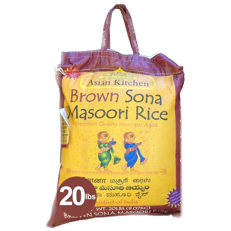 Asian Kitchen Brown Sona Masoori Aged Rice 20-Pound Bag, 20Lbs (9.08Kg) Short Grain Rice ~ All Natural | Gluten Friendly | Vegan