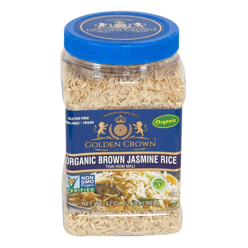 Golden Crown Organic Brown Jasmine Rice – 32 Oz (2Lb), Naturally Aged Halal + Kosher, Extra Long Aromatic Tasty And Delicious Fl