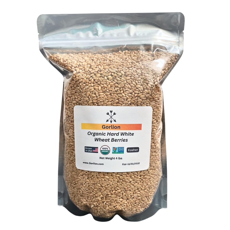 Gorlion Organic Hard White Wheat Berries 4 Lbs. Great For Bread, Pancakes, Waffles, Pastries, Cereals, Salads, Flatbreads, Crack