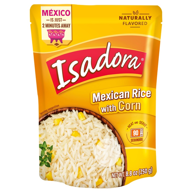 Isadora Fully Cooked Mexican Rice With Corn 8.8 Oz, Ready-To-Eat, No Refrigeration Needed. Bpa Free, Mexican Food Naturally Flav