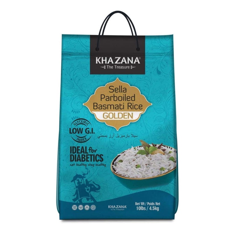 Khazana Authentic Golden Sella Parboiled Basmati Rice – 10Lb Resealable Ziploc Bag | Non-Gmo, Gluten-Free, Kosher, Cholesterol F