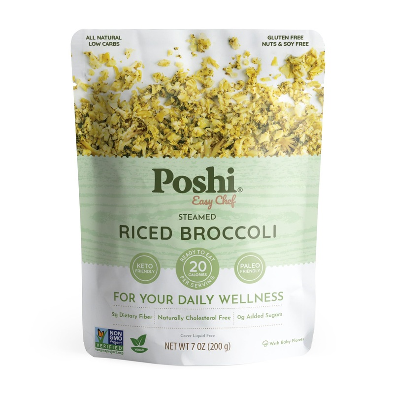 Poshi Riced Broccoli | All Natural, Fully Cooked, Ready To Eat, Non-Gmo, Low Calorie + Carb, Gluten Free, Vegetable Rice, Meals,