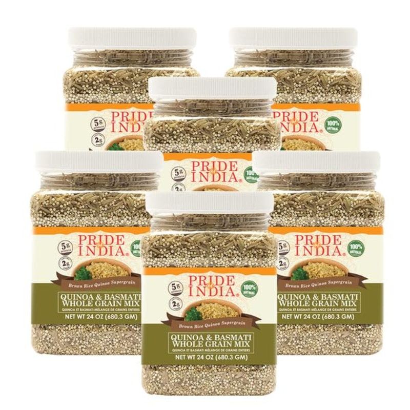 Pride Of India – Pack Of 6 – Quinoa & Basmati Whole Grain Mix – Brown Rice Quinoa Supergrain, 1.5 Pound Jar