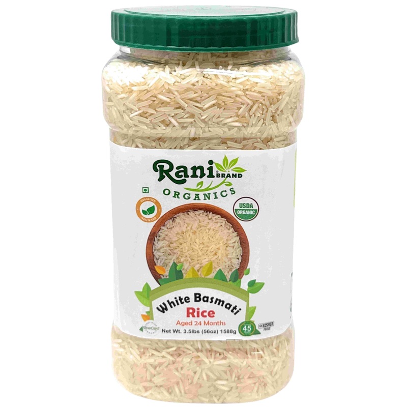 Rani Organic Platinum White Basmati Rice Extra Long Aged 56Oz (3.5Lbs) 1.59Kg Pet Jar ~ All Natural | Gluten Friendly | Vegan |
