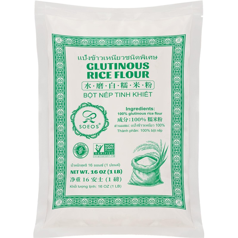 Soeos Glutinous Rice Flour 16 Ounce (Basic), 1 Pack Rice Flour For Baking Or Cooking, All Natural White Rice Flour, Vegan, Glute