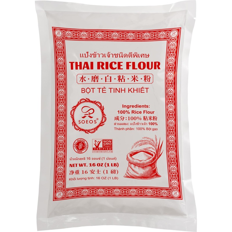 Soeos Thai Rice Flour 16 Ounce, 1 Lb (Pack Of 1), Rice Flour For Baking Or Cooking, Product Of Thailand, All Natural White Rice