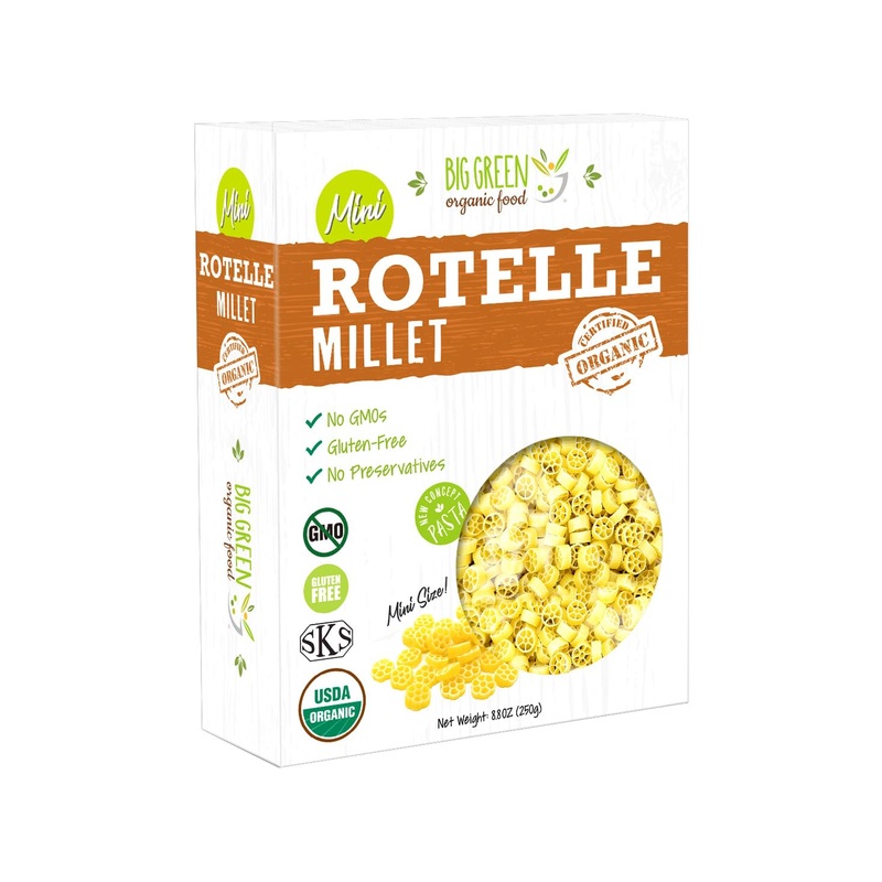 Big Green Organic Food – Organic Mini Millet Pasta, Gluten-Free, Non-Gmo, Vegan, Plant-Based, Kids’ Favorite, 8.8 Oz (8.8Oz, 3 B