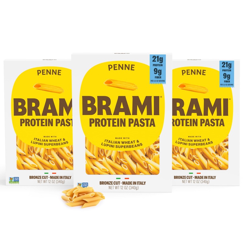 Brami 3 Pack Penne Pasta | Made With Semolina Wheat & Lupini Beans | High Protein & Fiber, Low Carb Healthy Low Carb Healthy Ita