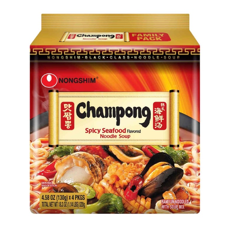 Generic Case Set – Champong Spicy Seafood Instant Noodles, 4 Bags x 4.58 Oz – Authentic South Korean Flavor