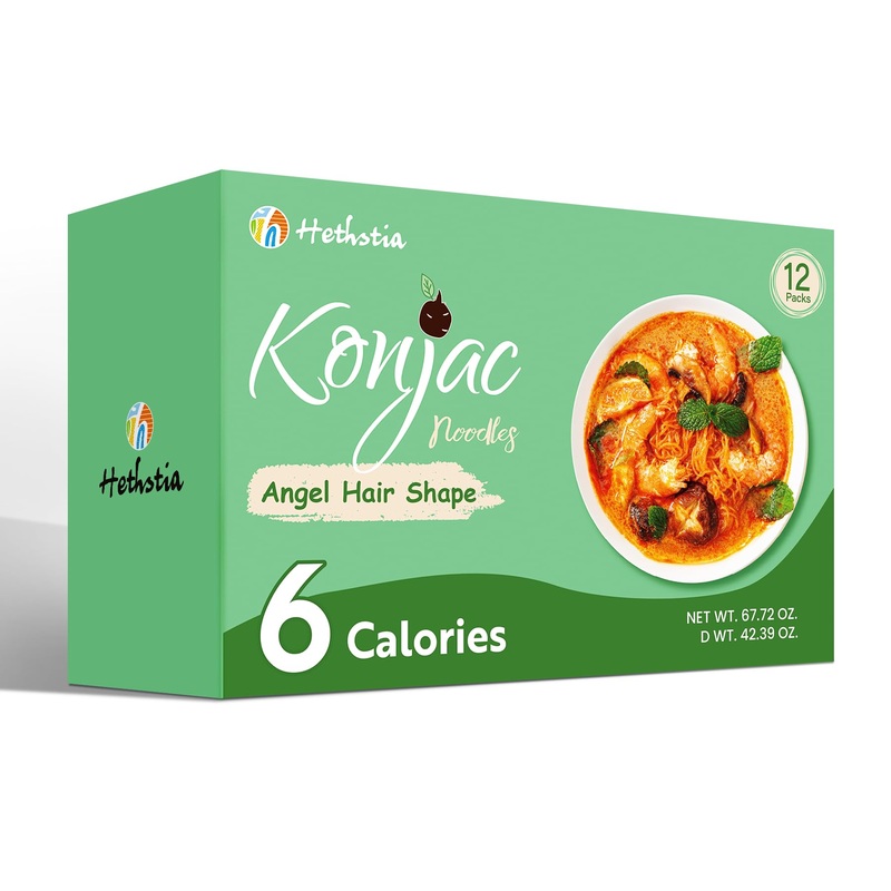 Hethstia Shirataki Noodles – 12 Pack Low Carb Konjac Angel Hair Pasta, Keto, Vegan, Gluten-Free, Sugar-Free, Low Calorie, Ready-