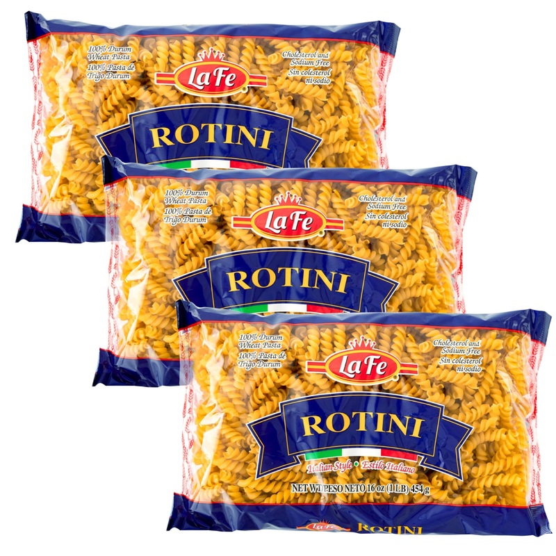 La Fe Rotini Pasta 16Oz – 3 Pack – Unenriched Semolina Wheat Italian Pasta Rotini Noodles – Cholesterol & Sodium Free
