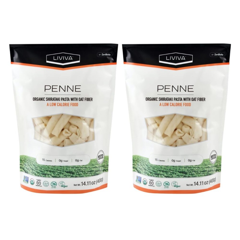 Liviva Organic Shirataki Konjac Penne Noodle 2 Pk (36.67 Oz) – Diabetic-Friendly Low Carb, Low Calorie Pasta Noodles Ready To Se