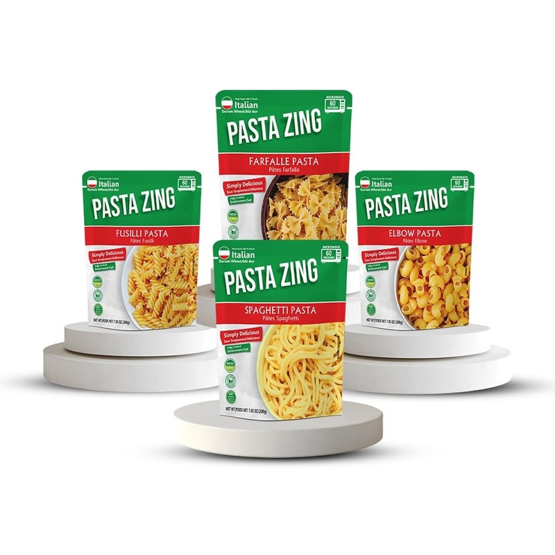 Pasta Zing Microwavable Variety Pasta Pack Of 7 | 2X Farfalle | 3X Spaghetti | 1X Fusilli Pasta | 1X Elbow | Microwave Pasta Rea