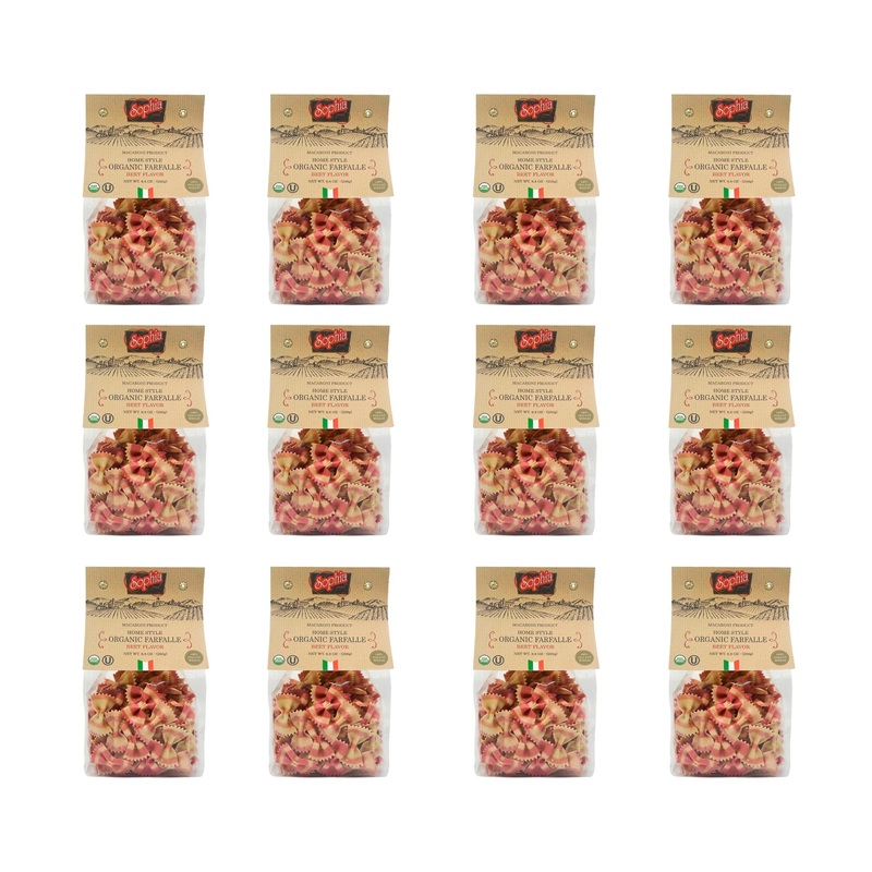 Sophia Foods Two-Color Farfalle Pasta, Beet Flavored, 8.8Oz Bag – Organic And Artisanal (12-Pack)