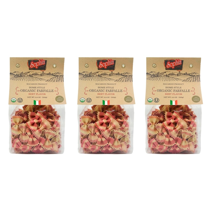 Sophia Foods Two-Color Farfalle Pasta, Beet Flavored, 8.8Oz Bag – Organic And Artisanal (3-Pack)