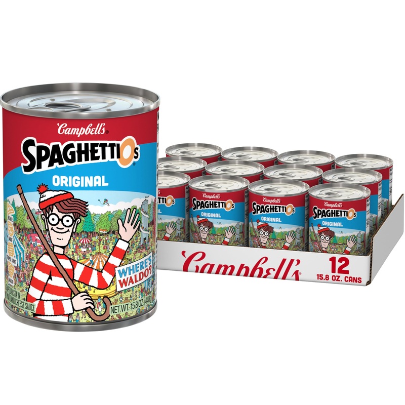 Spaghettios Original Canned Pasta With Wheres Waldo Shapes, 15.8 Oz Can (12 Pack)