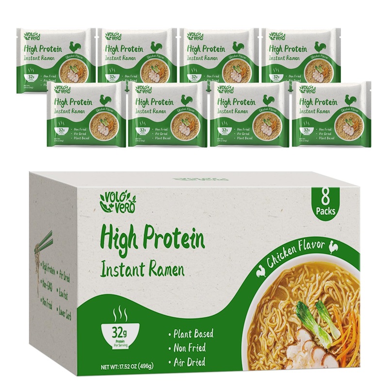 Volo Vero High Protein (32G) Instant Ramen Chicken Flavor Noodles Soup, Plant-Based, Air-Dried, Non-Fried, Low Carb, Egg-Free, R