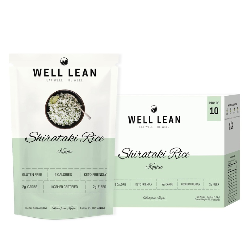 Well Lean Shirataki Konjac Rice – 10 Pack – For Quick Dinner Meals, Ideal For Keto, Paleo, And Low Carb Diets – Ready To Eat, Ri