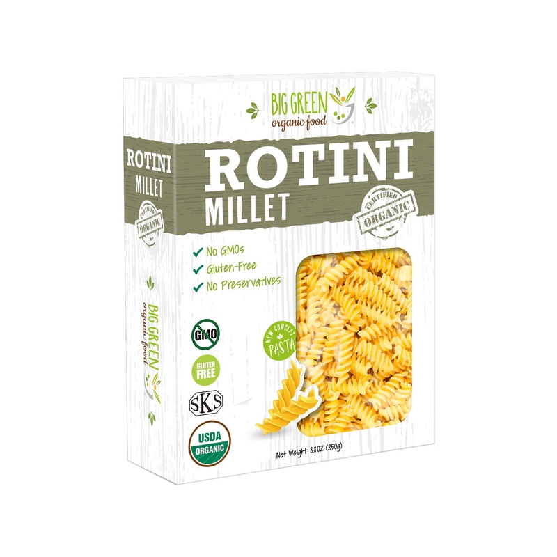 Big Green Organic Food- Organic Millet Rotini, 8.8Oz, Gluten-Free, Non-Gmo, Vegan (12)