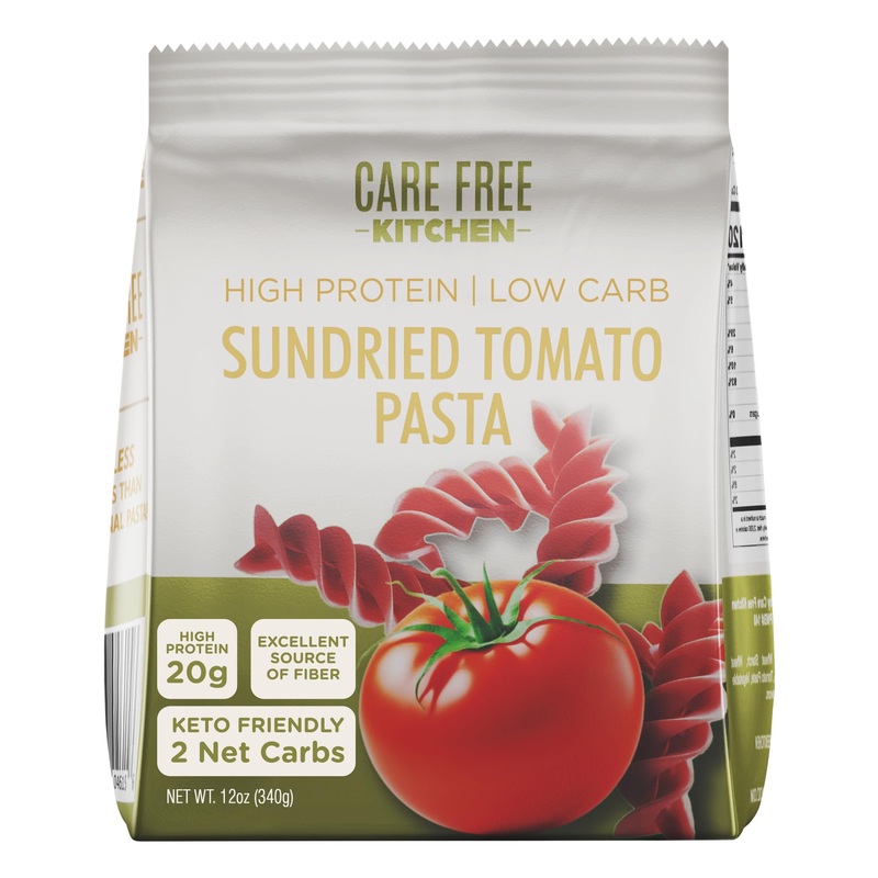 Care Free Kitchen Sundried Tomato Rotini Keto Pasta Noodles, 20G High Protein, Low Carb 2G Net Carbs, 26G High Fiber (12 Oz. Bag