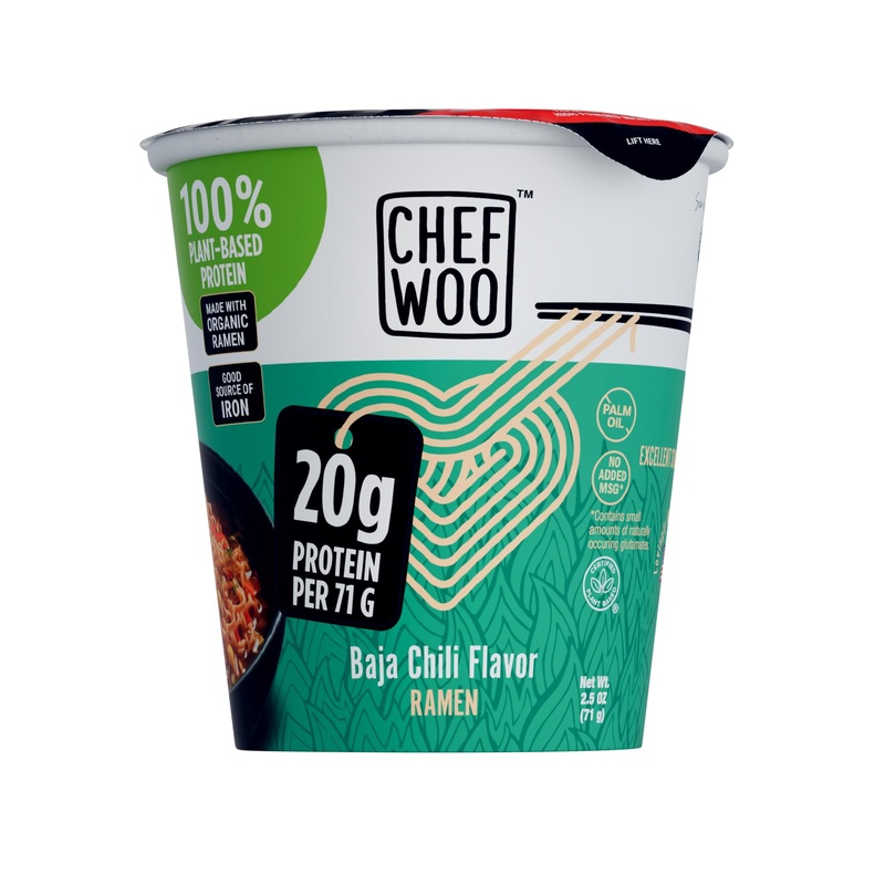 CHEF WOO Baja Chili Ramen Cup, High Protein Noodles, 20g Animal-Free Protein, 12 Pack, 2.25 oz each, Made in U.S.