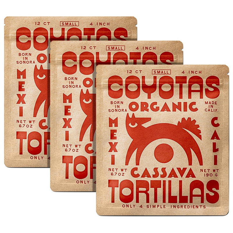 Coyotas Organic Cassava Tortillas – Grain-Free, Gluten-Free, Vegan, Paleo – 12 Small 4 Inch Tortillas (3 Packs)