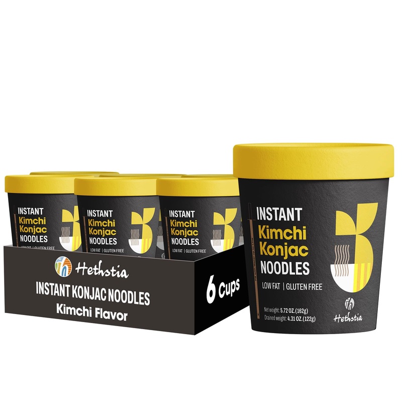 Hethstia Konjac Noodle Instant Kimchi Soup Cup – 6 Pack Low Carb Konjac Shirataki Angel Hair Pasta, Ready-To-Eat Gluten-Free, Lo