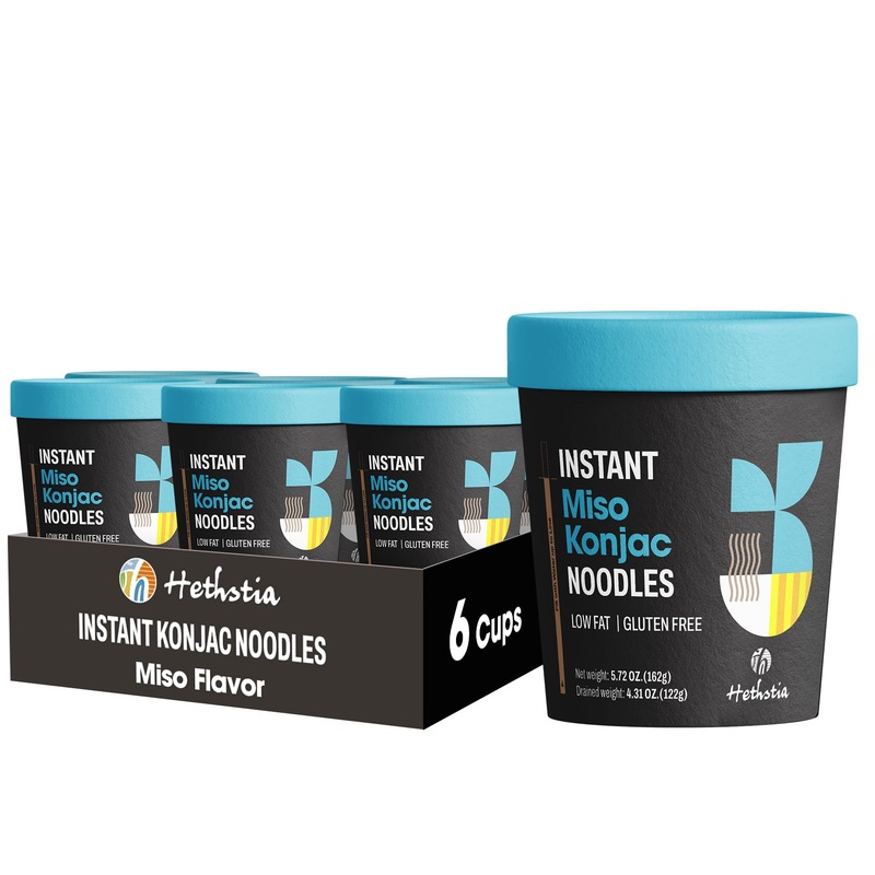 Hethstia Konjac Noodles Instant Miso Soup Cup – 6 Pack Low Carb Shirataki Angel Hair Pasta, Gluten-Free Shirataki Noodle Asian R