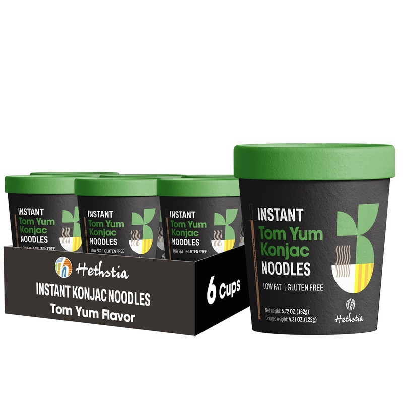 Hethstia Konjac Noodles Tom Yum Soup – 6 Pack Low Carb Shirataki Angel Hair Pasta, Gluten-Free Shirataki Noodles Instant Asian R
